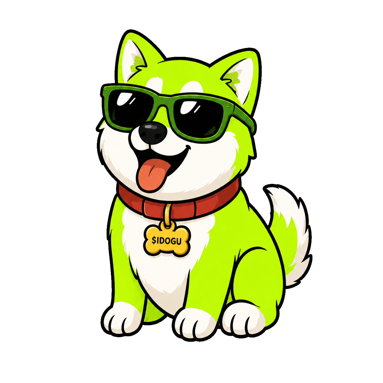 Official I Dog U mascot wearing green sunglasses